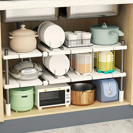 Adjustable Under-Sink Storage Rack - Stainless Steel Multi-Layer Space-Saving Storage Rack, Suitable for Kitchen and Bathroom Cabinets, Durable Wood-Free Design, Easy to Install, Multifunctional Under-Sink Shelf, Ideal Placem