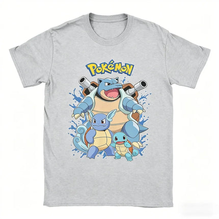 2026 Hot Sale Pokemon Blastoise Evolution T-shirt Squirtle Wartortle Blastoise Print Anime Tee Men Women Short Sleeve Summer Top