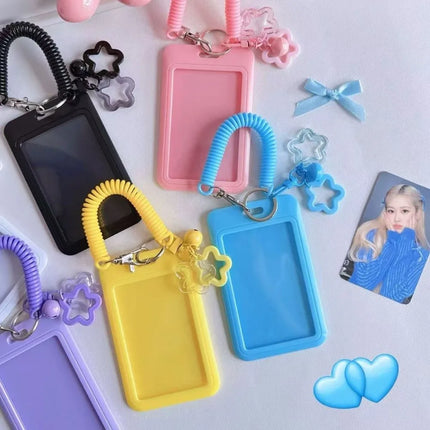 Cute Colorful ID Card Holder Clear Acrylic Star-Shaped Retractable Holder Keychain Design Keychain Holder Campus ID