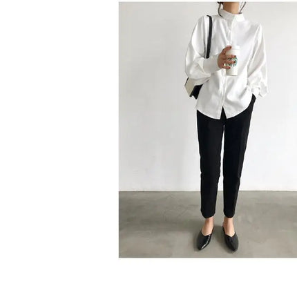 Spring Fashion Women Solid Stand Collar Casual Elegant Fashion Women's Top Clothing Blouse Shirt Lantern Long Sleeve Women's Shirts