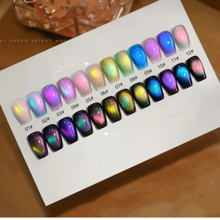 Double Light Romantic Cat Eye Magnetic Gel Nail Polish Sparkling Rainbow Colorful Soak Off Nail Art Gel Varnish Semi Permanent