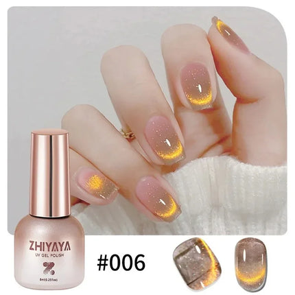 1pc 8ml Silk Nude Crystal Cat Eye Gel Polish Magnetic Nail Polish Holographic Pink Cat Eye Gel Nail Polish Gel Gel Varnish