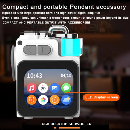 GAMINJA Wireless Bluetooth Metal Mechanical Speaker LED Display Screen With RGB Desktop Subwoofer Support Calendar Alarm Clock
