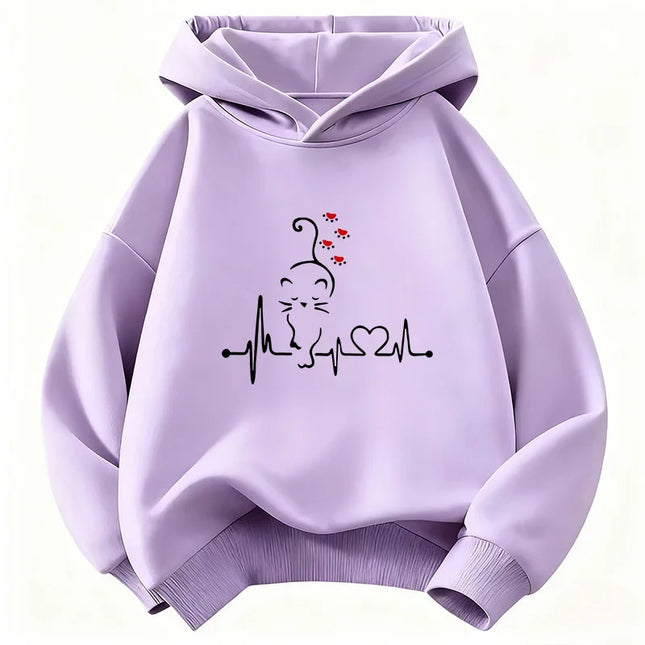 Kawaii Cat Love Heart Hoodie Kids Cat Children's Sweatshirt Hoody for Boys Girls Spring Casual Hoodies