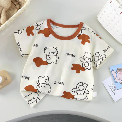 Cute Dinosaur Kids Girl Clothes T-shirt for Korean Children's Clothes 2025 Cotton Bear Baby Tops Car Boy T-shirts Clothing