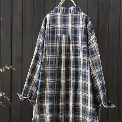 Plus Size Women's Top 2025 Black and White Plaid Polo Collar Shirt Spring and Summer Commute To Wear with Explosion
