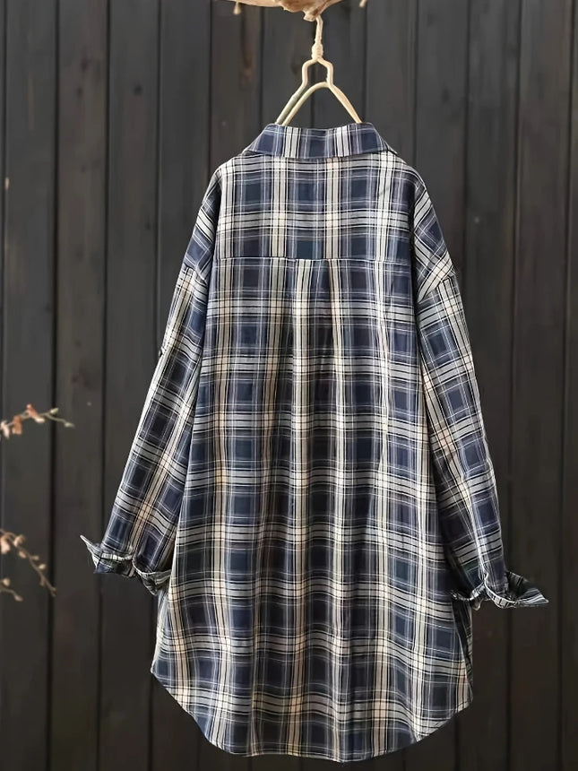 Plus Size Women's Top 2025 Black and White Plaid Polo Collar Shirt Spring and Summer Commute To Wear with Explosion