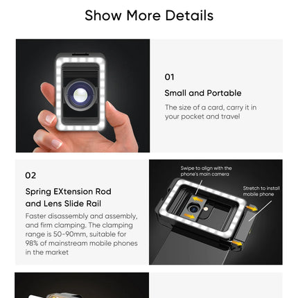 Apexel Macro Lens 4K HD Portable Micro Lens With LED Fill Light Phone Photography Lente Attachment Vlog Video Recording