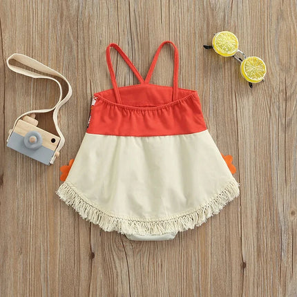 0-24M Toddler Baby Girls Romper Summer Princess Moana Flower Tassel Patchwork Sleeveless Jumpsuit Beachwear for Infant Girls