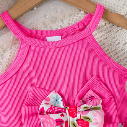 2Pcs Summer Baby Girl Dress Sleeveless Bow Flower Dress+Hat 0-3 Year Old Toddler Baby Girl Beach Vacation Casual Dress