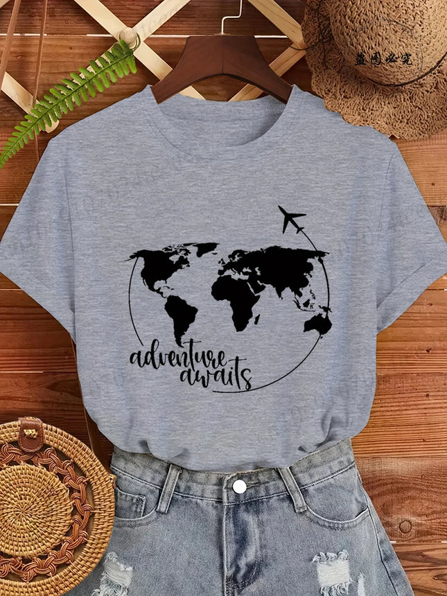 Travel Shirt,Vacation T-Shirts,World Map Tops Tees,Airplane Mode Women's Men T-Shirts,Adventure Tee Clothing,Traveler Gift