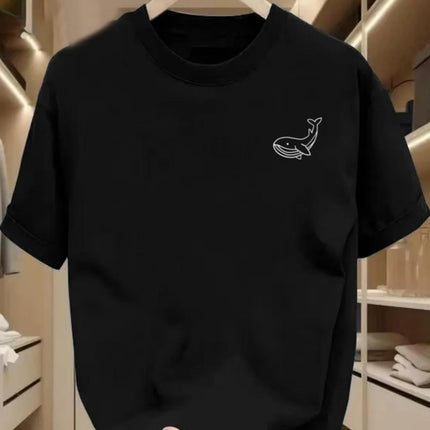 Whale Pattern Printed Round Neck Short Sleeve T-shirt Top Women's Summer Fashionable Casual Sports Shirt Women Clothes