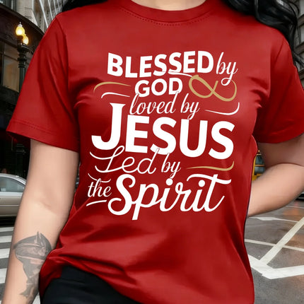 Blessed By God Loved By Jesus Women's Tee - Christian Faith Green Top