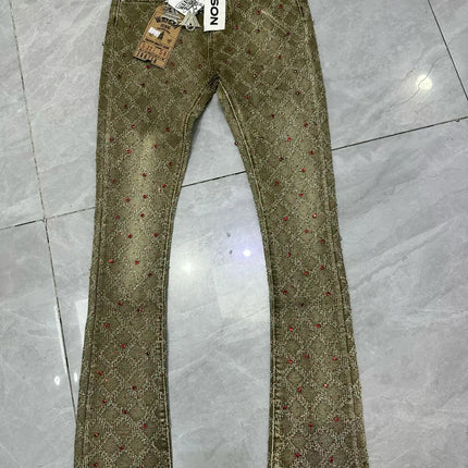 2026 Rhinestone Men's High Street Quality Slim Fit Skinny Long Denim Flared Jeans Pants