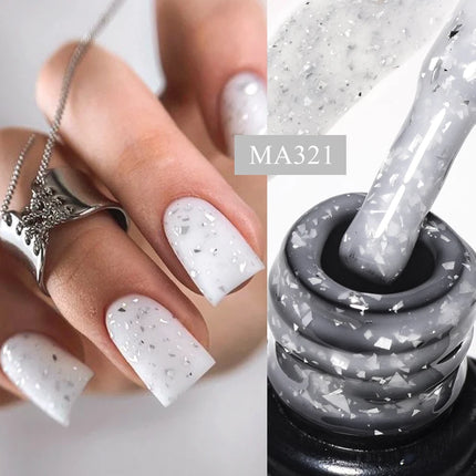 MEET ACROSS 7ml Rubber Base Gel Glitter Nude Pink White 2 In 1 Gel Nail Polish Nail Art Varnish For Nails Winter Autumn Manicure