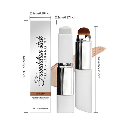 Foundation Make-Up Stick Double Head with Brush 3 Colors Lightweight Moisturizing Brighten Matte Concealer 2IN1 Foundation Stick