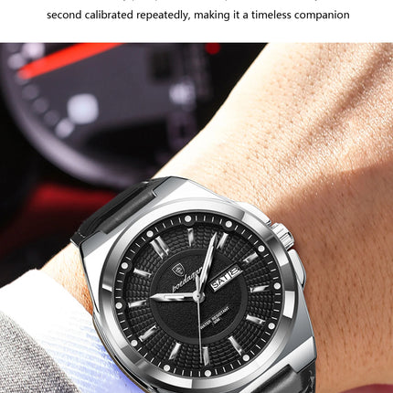 POEDAGAR Trendy Sport Men's Wristwatch Waterproof Luminous Date Week Business Fashion Men's Quartz Watches Leather Men's Watch Reloj