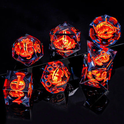7PCS Lliquid Flow Core Eye of Sauron D20 Dnd Sharp Edge Resin Dice Set D and D Dungeon and Dragon Role Playing Games D&D Dice