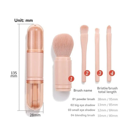Portable Powder Blusher Brush With Cover 4 in 1 Travel Small Set Makeup Eye Shadow Telescopic Multi-Function Mini Makeup Tool