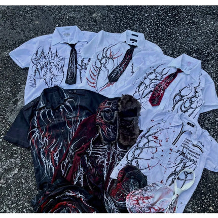 Rock Y2K Polo Shirt Printed Mens T-shirt Gothic Super Hip-Hop Button-Neck Shirt Punk Casual T-shirt Simple Stylish Couple Packs
