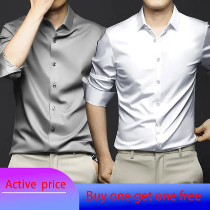 6XL Mens dress black shirts long-sleeved Office Wear Oversize wrinkle-proof non-ironed solid color business casual ice silk