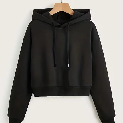 Street Style Solid Color Autumn Winter Cropped Sweatshirt Crop Top Hoodie Y2k Sweatshirts Fashion Casual Style Clothes