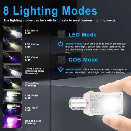 Mini LED Keychain Flashlight 3 Light Sources Rechargeable Flashlight Emergency COB Floodlight Outdoor Portable Pen Clip Lantern