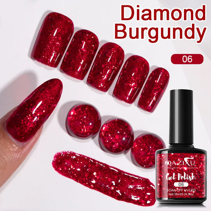 10ml Glitter Red Color Nail Gel Polish Semi-permanent Varnish Soak Off UV LED Nail Art Varnish For Salon & Home Winter