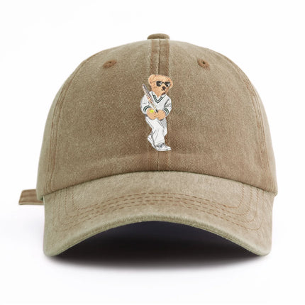 1pc Baseball Bear Print Washed Baseball Cap for Adults,  Minimalist Retro Style Casual Soft Adjustable Dad Hat, Perfect As Gift