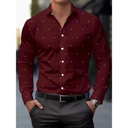 Men's Long Sleeve Geometric Line Print Dress Shirt Slim Fit Formal Casual Button Down Business Top Camisa Masculina De Negócios