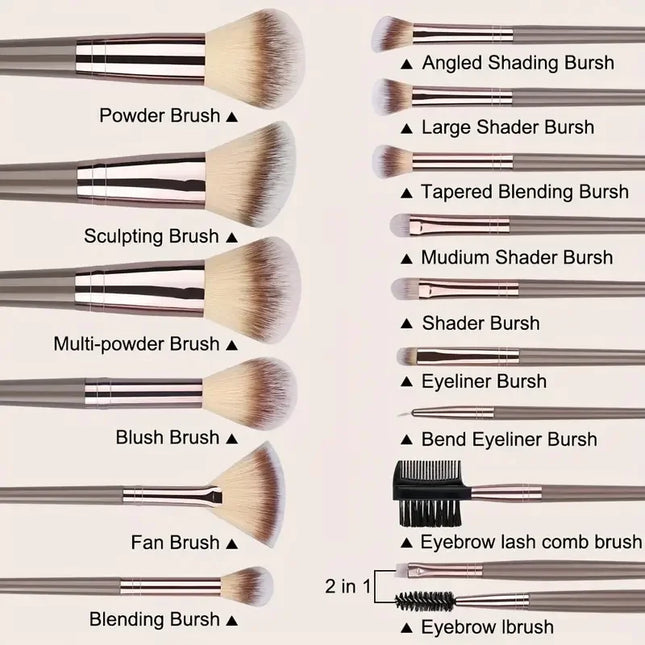 10-20PCS Premium Makeup Brushes Set with Hairband Wrist Rest Silicone Sponge Ball Powder Puff And Cleaning Tool Included