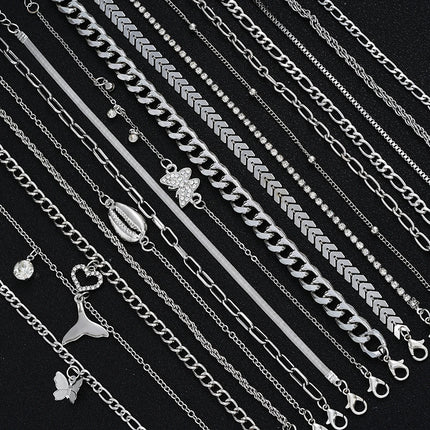 Elegant 17 Pcs Gold Color Anklet Set with Butterfly,Heart,Shell Charms Foot Jewelry for Women Gift Perfect for Summer Vacations