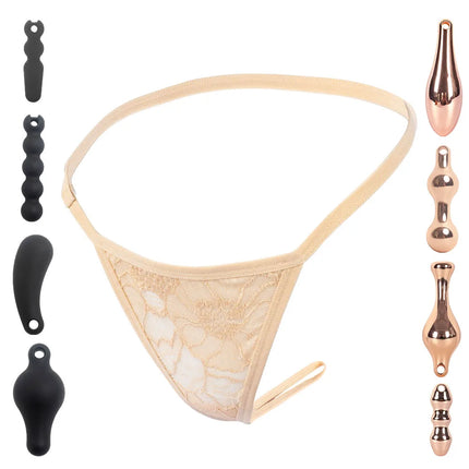 YWZAO Lace Skin-toned Underwear Ass Butt Plug Lingerie Toys For Invisible Dildo Anus Anal Fisting Ladies Thong Panties Adult N27