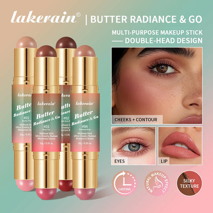 Lakerain Butter Makeup Stick Nature Bronze Colored Matte Effect Moisturizing Smooth Dual-head Design Multi-purpose Makeup Stick