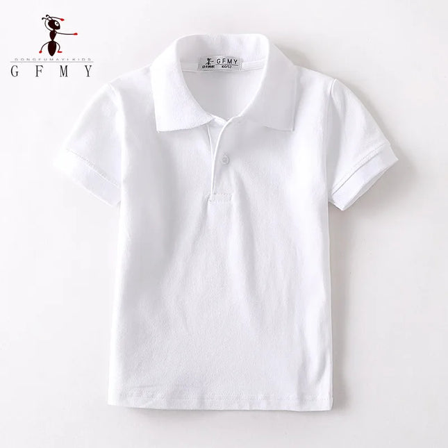 GFMY Children's Lapel Long Sleeved White Polo Shirt  Boys Girls Breathable  Cotton Popular Polo Shirt 3T-18T School Uniform TopS