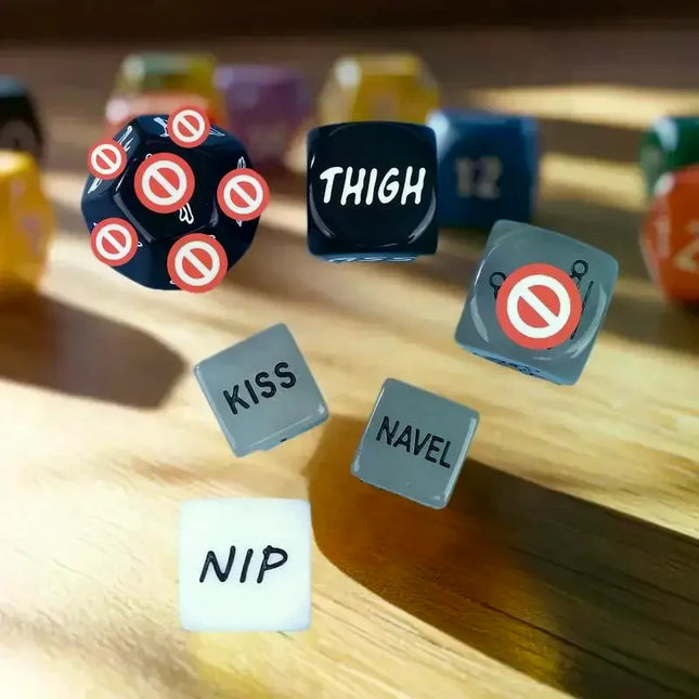Pack of 6 Sensual Couples Activity Dice with Diverse Foreplay Positions Options and Carrying Bag