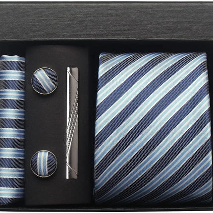 Classic 100% Silk Men's Ties In Gift box 8cm Plaid Dot Striped Business Necktie Handkerchief Cufflinks Wedding Party Tie Set
