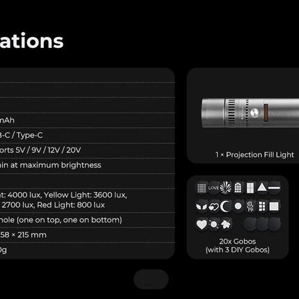 K&F CONCEPT SP25C 25W RGB Photography Flashlight with Mount Stand 20 Gobo 9000mAh Zoomable Video Spotlight 4000 Lux Studio Light