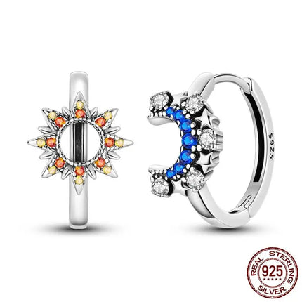 Luminous Shell Women Earrings Original 925 Sterling Silver Pave CZ Star Moon Hoop Earrings Engagement Wedding Jewelry