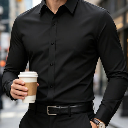 New Men Shirt Elegant Fashion European Long Sleeve Classic Smart Casual Elastic Anti-pilling Male Business Dress Shirts