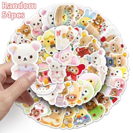 10/54pcs Rilakkuma Cute Stickers Anime Relaxed Bear DIY Art Supplies Notebook Stationery Paster Water Cup Decor Classic Toy Gift