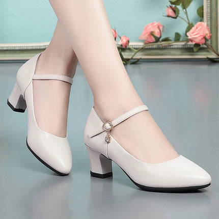 Women Fashion Sweet Red Comfort Buckle Strap Square Heel Pumps Lady Casual Black Pu Leather Office High Heel Shoes Spring Autumn