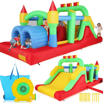 Inflatable Obstacle Course Bounce House Castle with Slides Bounce Area and Obstacles Inflatable Jumping Castle with Blower