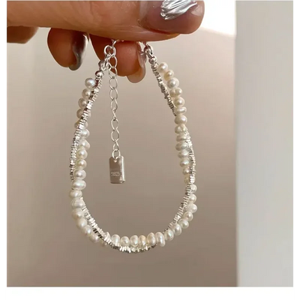 925 Sterling Silver Bracelet Double Layer Pearl Bracelet for Women Girl Vintage Luxury Design Bead Korean Jewelry Charm Bracelet