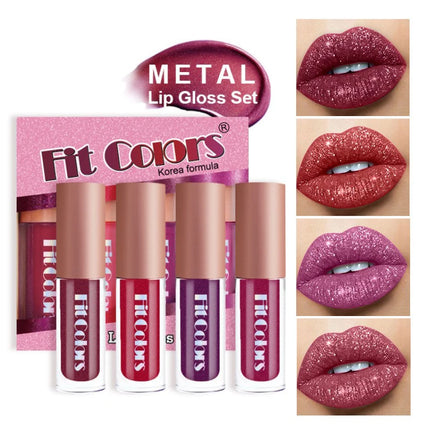 Fit Colors Velvet Lip Gloss Set — 4-Piece Non-Transfer, Diamond Finish, Long-Lasting Lip Gloss Collection