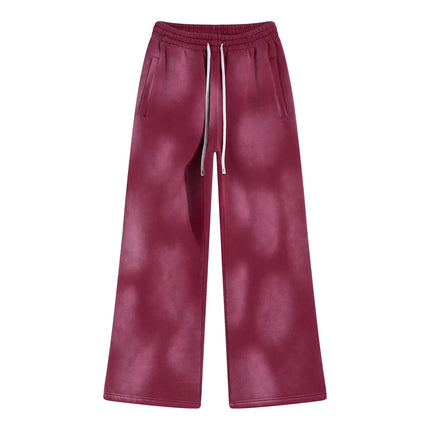2025 Winter New Fleece Sweatpants Men Splashing Ink Spray Dyeing Wash Distressed Wide Joggers Grinding Edges Baggy Plush Pants