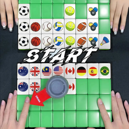 64 Pcs Food and Ball Flag Pattern Mahjong with Animals Mahjong Board Game Single and Double Play Kids Learning Educational Toys
