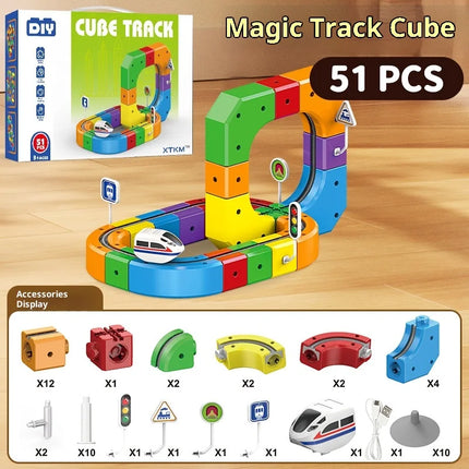 Electric Magnetic Track Set With Anti-Gravity Vehicles - 100+ Pieces Stem Building Toys Creative Diy Railway For Kids Gift Toy