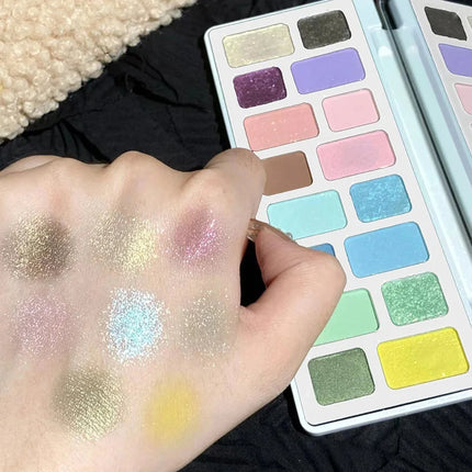 DIKALU 16 Color Eyeshadow Palette Professional Women Makeup Long-Lasting Pearly Shiny Pink Blue Green Eye Shadow Palette Glitter