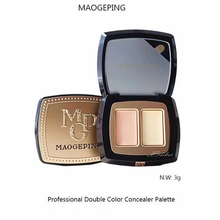 Maogeping Beauty Professional Double Color Concealer Palette High Coverage Moisturizing Concealer Makeup 3g